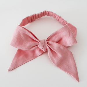 Dusty Pink Linen Bow Pre-Tied Headband Wrap (4420556324926)