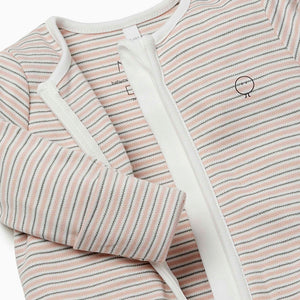 Blush & Khaki Stripe Zip-Up Sleepsuit