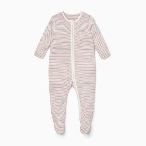 Blush & Khaki Stripe Zip-Up Sleepsuit