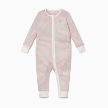 將圖片載入圖庫檢視器 Blush &amp; Khaki Stripe Zip-Up Sleepsuit