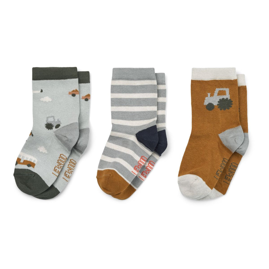 SILAS SOCKS 3 PACK - VEHICLES / DOVE BLUE