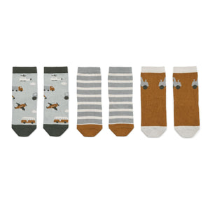 SILAS SOCKS 3 PACK - VEHICLES / DOVE BLUE