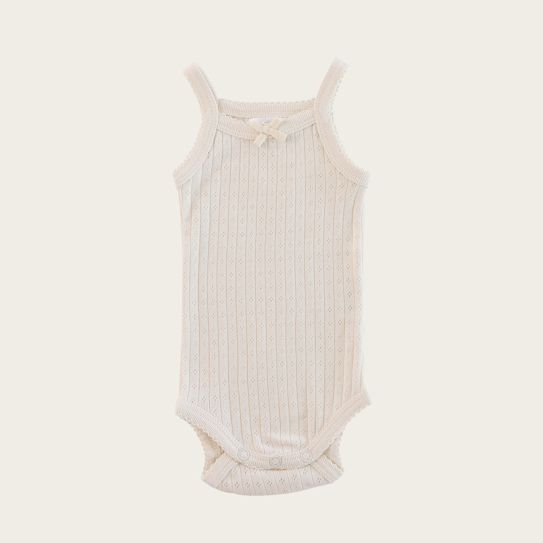 Organic Cotton Pointelle Singlet Bodysuit - Ivory