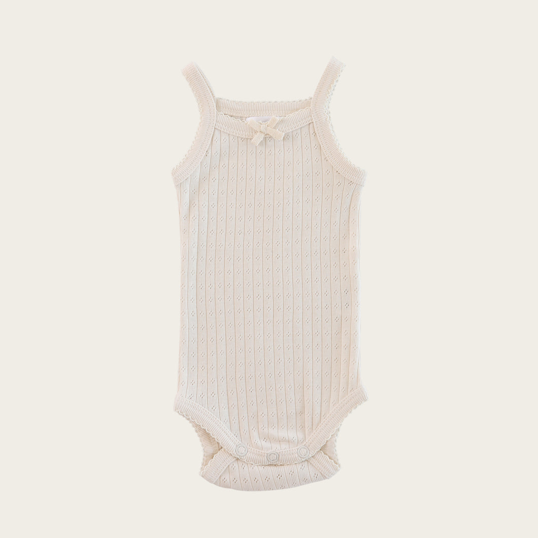 Organic Cotton Pointelle Singlet Bodysuit - Ivory