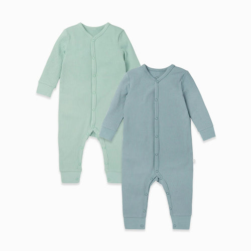 Ribbed Front Opening Sleepsuit 2 Pack Sky/Mint