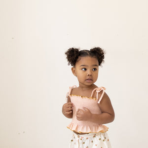 smocked crop blouse - peach