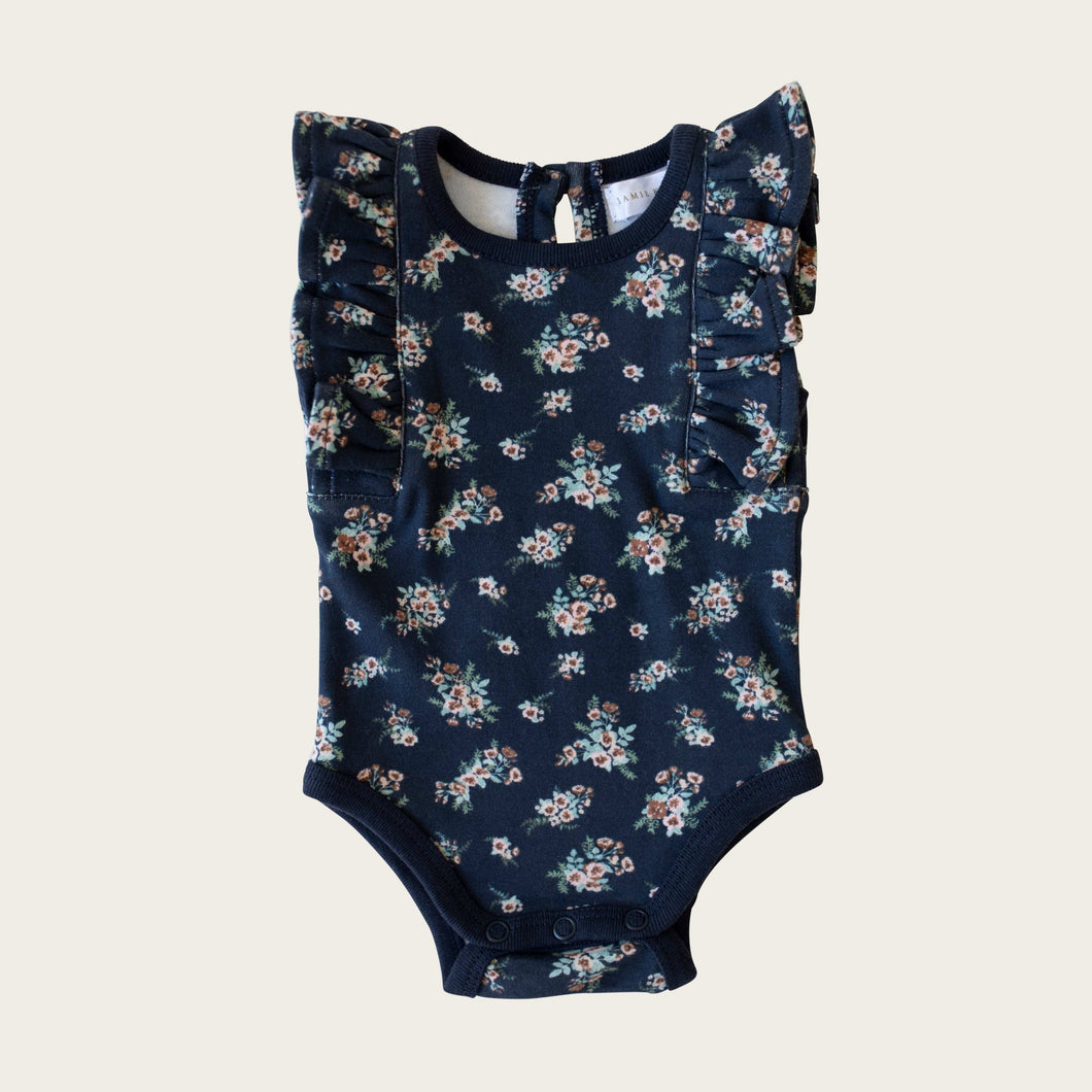 Jamie Kay Bodysuit 3-6m Organic Cotton Frill Singlet Bodysuit - Sapphire Floral