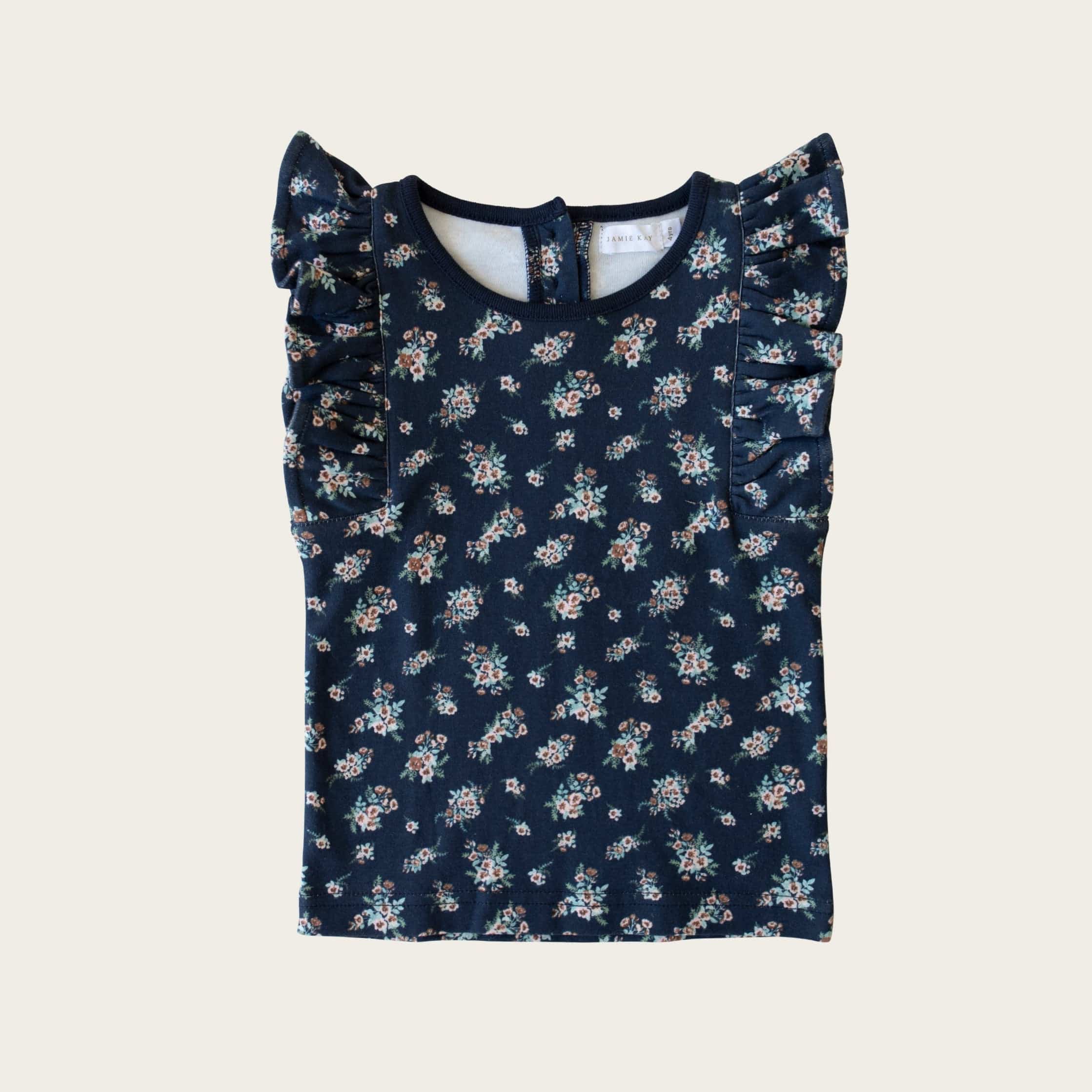 Organic Cotton Frill Singlet Sapphire Floral