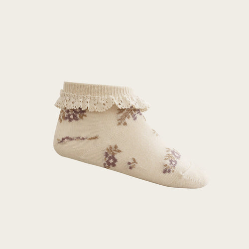 Jamie Kay socks & tights 3-12m Frill Ankle Sock - Daisy Garden Taupe