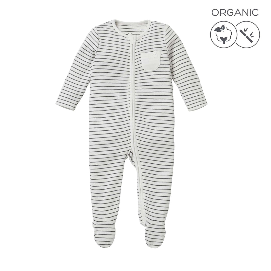 Zip-Up Sleepsuit - Grey Stripe (4423088504894)