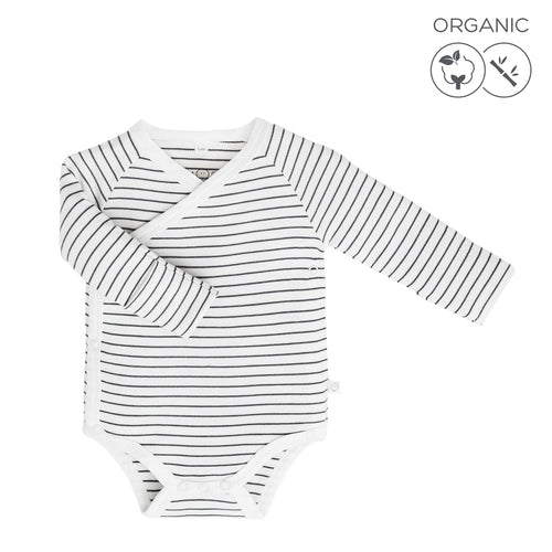 Long-Sleeve Kimono Bodysuit - Grey Stripe (4425954263102)