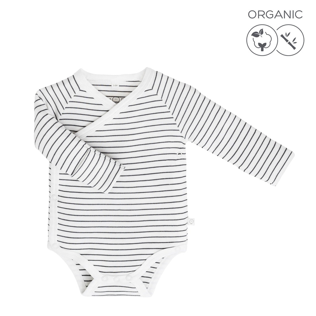 Long-Sleeve Kimono Bodysuit - Grey Stripe (4425954263102)