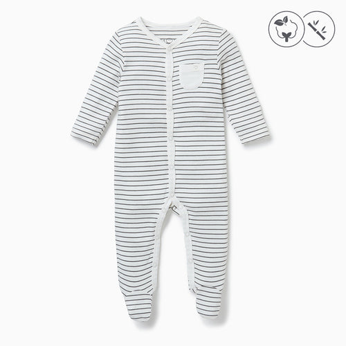 Front-Opening Sleepsuit - Grey Stripe