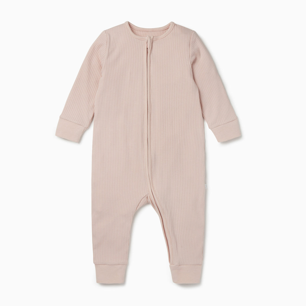 Ribbed Clever Zip Sleepsuit - Blush