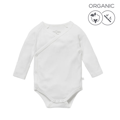 Long-Sleeve Kimono Bodysuit - White (4425952395326)
