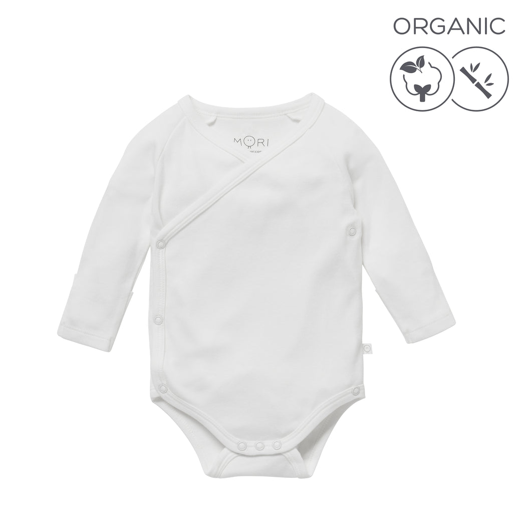 Long-Sleeve Kimono Bodysuit - White (4425952395326)