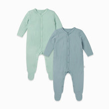 Load image into Gallery viewer, Ribbed Front Opening Sleepsuit 2 Pack Sky/Mint