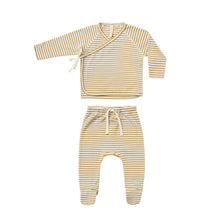 Load image into Gallery viewer, Quincy Mae Sleepsuit 3-6m Wrap Top + Pant Set | gold stripe