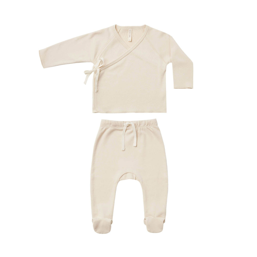 Quincy Mae Sleepsuit 3-6m Wrap Top + Pant Set | natural