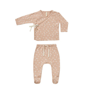 Quincy Mae Sleepsuit 3-6m Wrap Top + Pant Set | petal