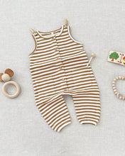 Load image into Gallery viewer, Quincy Mae Sleepsuit WAFFLE SLEEVELESS JUMPSUIT | OCRE STRIPE
