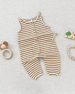 Quincy Mae Sleepsuit WAFFLE SLEEVELESS JUMPSUIT | OCRE STRIPE