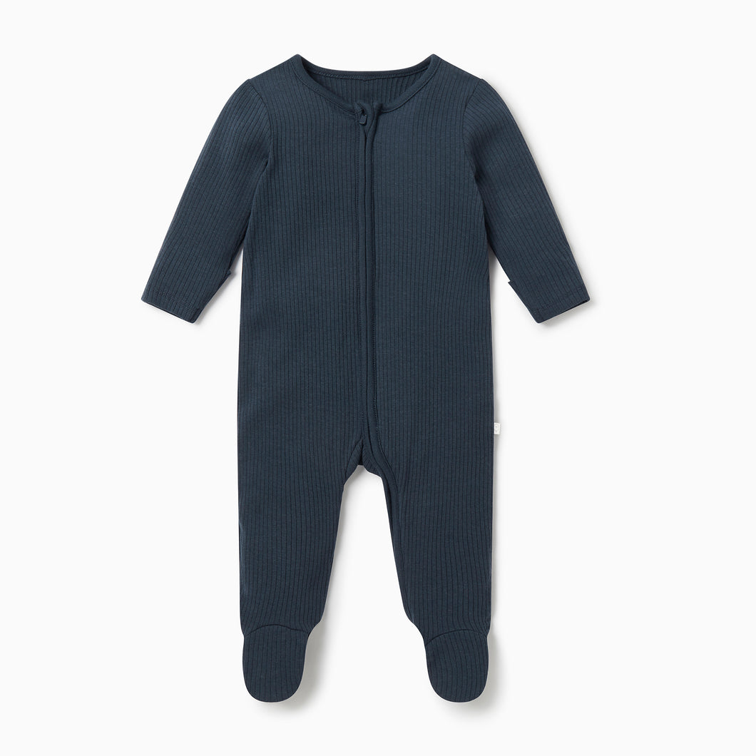 Ribbed Clever Zip Sleepsuit - Navy