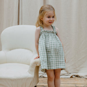 Daisy Chain Dress - Olive & Oat Check Linen