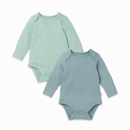 Ribbed Long Sleeve Bodysuit 2 Pack Blue/Mint