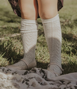 Cable Weave Knee High Sock - Oatmeal