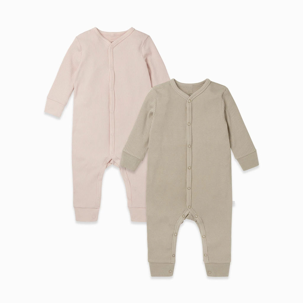 Ribbed Front Opening Sleepsuit 2 Pack Blush/Biscuit